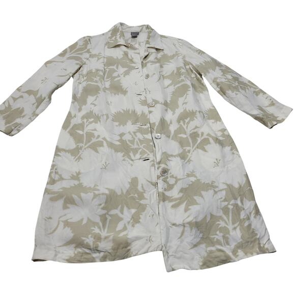 Sigrid Olsen floral botanical long linen jacket trench coat lagenlook beachy - Picture 1 of 9